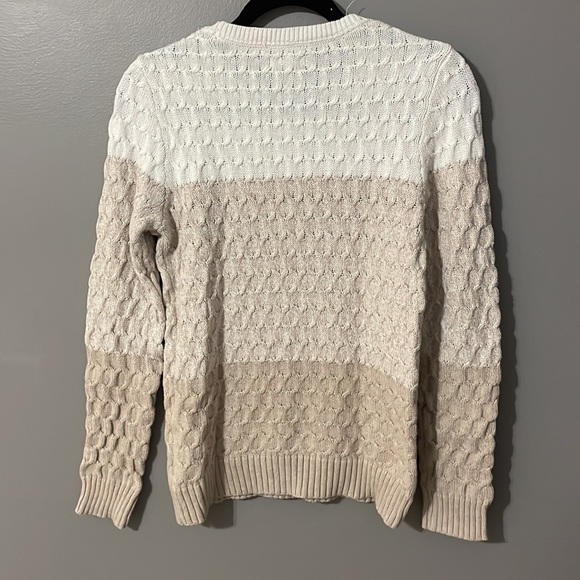 Cute Cable Knit Sweater - Ivory / Tan / Beige Colorblock Pattern - Picture 2 of 4